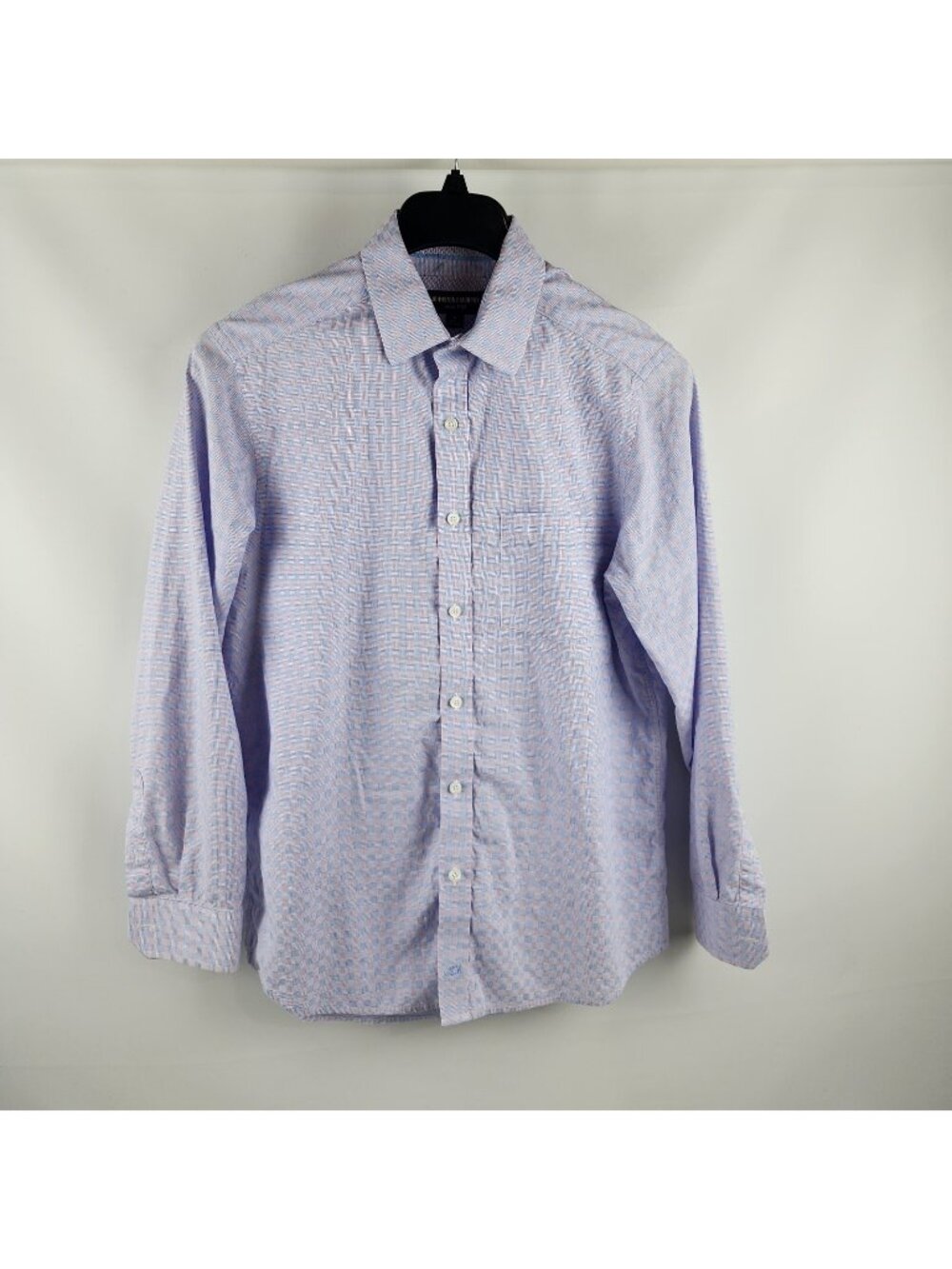 Johnston Murphy Shirt Mens Medium L/S Plaid Blue Pink Dress Button Down